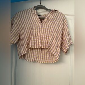 Forever 21 Pink and White Boxy Crop Button Down